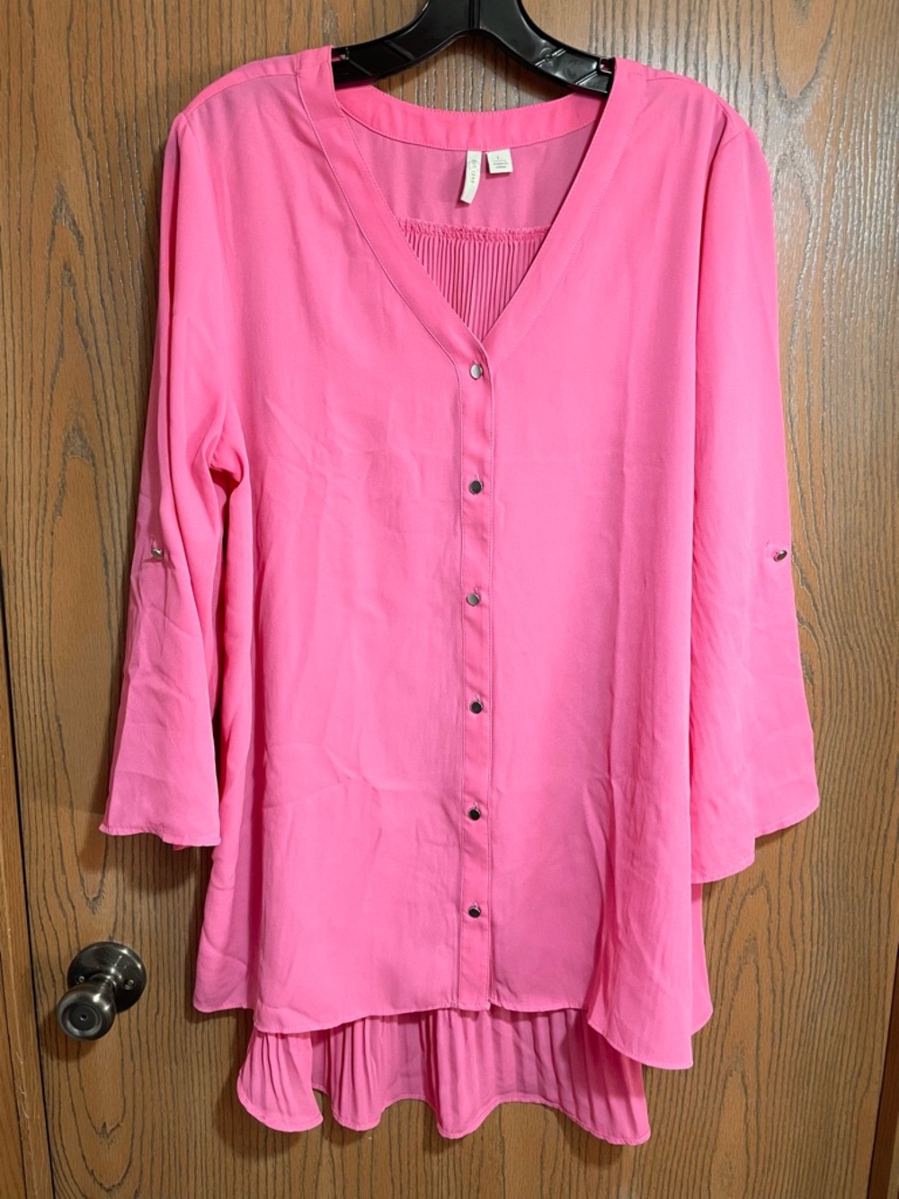 Cato Hot Pink Button-Front V-Neck Tunic